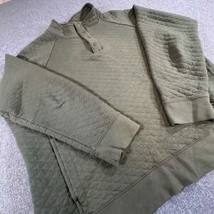 Eddie Bauer‎ Quilted Pullover Sweatshirt Mens XXL Green Snap Neck Fleece